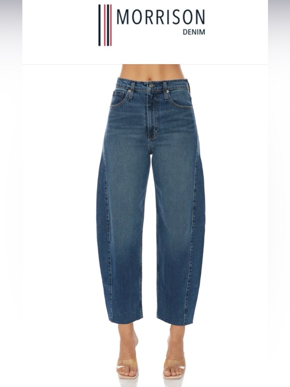 Morrison Denim Duchess The Barrel Hi-Rise Dark Wash Raw Hem Size 27